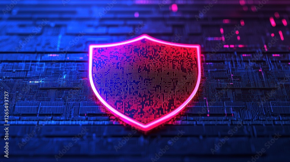 Poster backup day concept. digital of glowing cybersecurity shield on futuristic computer background