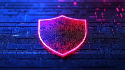 Backup Day concept. Digital of Glowing Cybersecurity Shield on Futuristic Computer Background