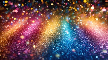 Fototapeta premium Colorful glitter lights bokeh background. Festive celebration