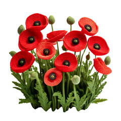 Knitted/ crotchet red poppy flower garden. Woven florals.
