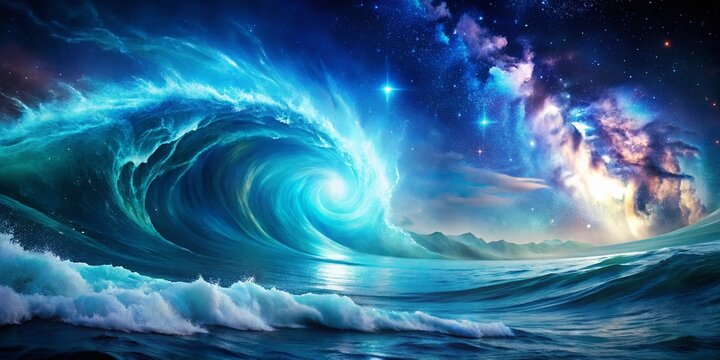 Abstract Blue Double Exposure Wallpaper: Mystical Ocean Depth Texture