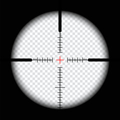 Realistic sniper scope crosshairs view. sniper sight with measurement marks. sniper scope template isolated on transparent background. rifle optical sight.