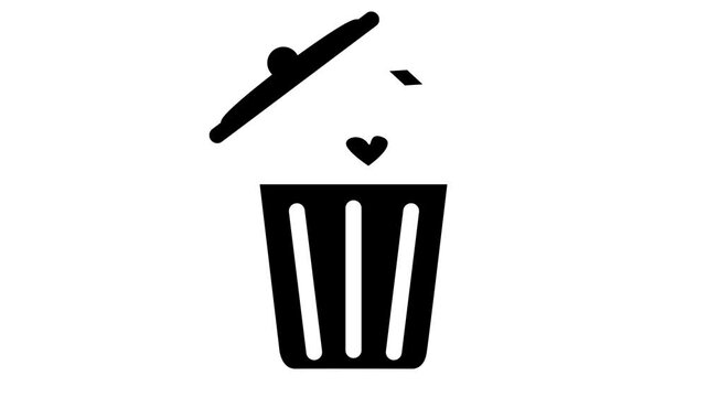 Trash throwing in bin concept. Dustbin icon with dust littering in bucket. Throwing trash animation.