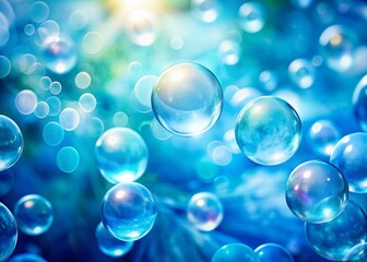 Abstract Blue Minimalist Background with White Bubbles - Stock Photo