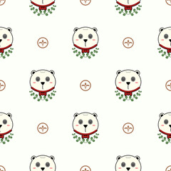 Face panda luxurious cartoon so cute. On white background. Pattern seamless vector illustration. 
