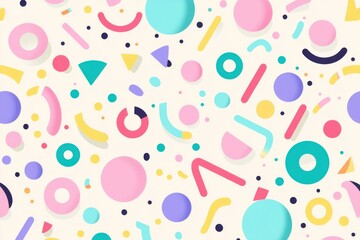 Playful abstract background with multicolored geometric shapes in pastel tones, perfect for design, decoration, or digital projects.