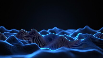 Fototapeta premium Blue Digital Landscape With Glowing Particles