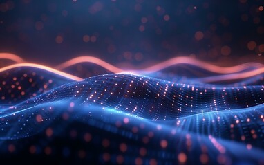 Abstract Digital Wave Pattern with Glowing Points