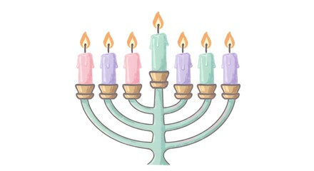 Hanukkah Menorah with Lit Candles Illustration for Holiday Celebration