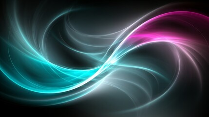 Abstract Magenta and Turquoise Fractal Light Wave Pattern on a Soft, Dark Bokeh Background, 8K