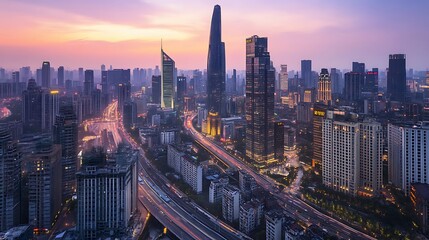 Sunset Cityscape Skyline Urban Modern Architecture Buildings