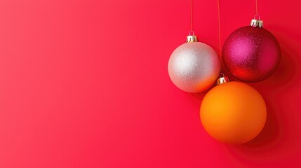 Fototapeta premium Christmas baubles on red background