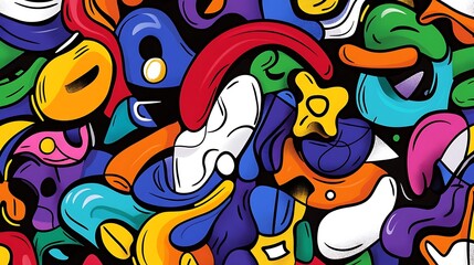 Obraz premium Vibrant Abstract Doodle Art: A Colorful Digital Illustration AI Generated