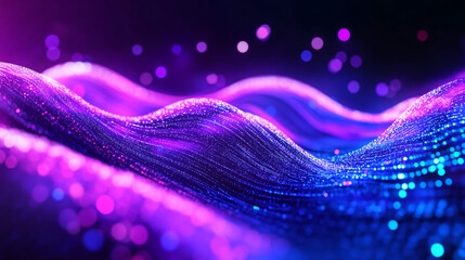 Futuristic wave design featuring glowing purple and blue particles and smooth curves