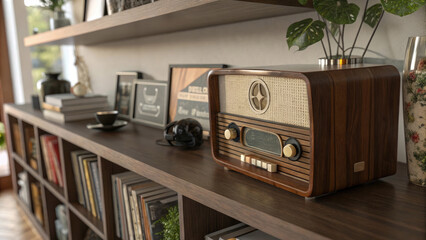 Fototapeta premium Retro wooden radio adding vintage charm to a cozy living space