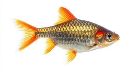 Fototapeta premium Orange-finned fish, isolated, studio shot, white background, aquarium pet