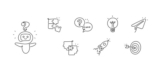 Innovation and Problem-Solving Icons – Creativity, Strategy, and Goal Achievement Symbols. Editable Stroke. AI Innovation.