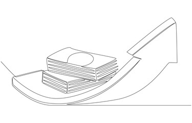 Continuous one line drawing of banknotes heap on rising arrow, financial success and growth concept, single line art