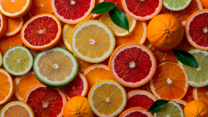 Citrus fruit background. Orange, lemon, grapefruit and lime as background