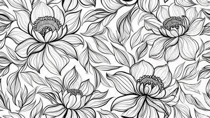 Elegant Black and White Floral Line Art
