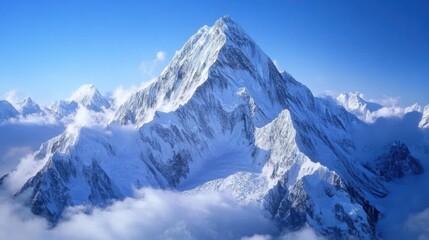 Majestic mountain peak above clouds, breathtaking view