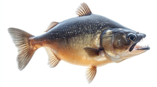Pacu fish profile, open mouth, white background, aquatic life