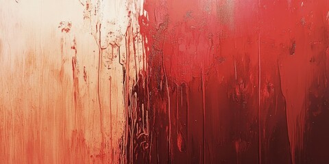 Abstract painting showcasing gradients of red with dripping texture