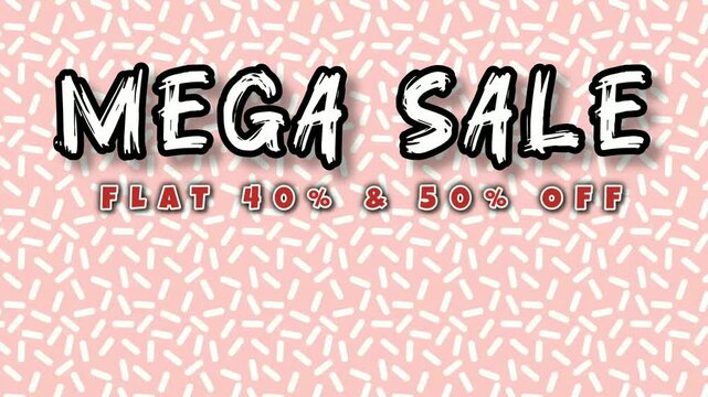 mega sale flat fifty and forty off animated text video on pink retro background