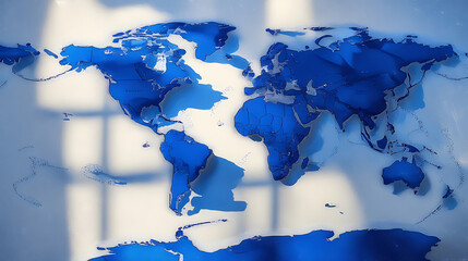 Vibrant Blue World Map High-Resolution Photography with Dimensional Depth