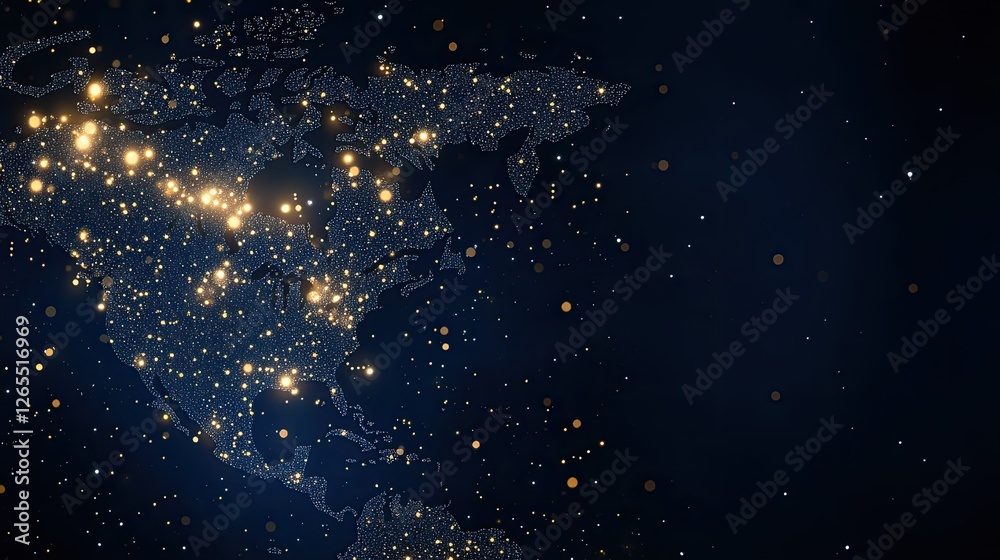 Poster visual concept showcasing a global network with location pins over a digital map, emphasizing techno