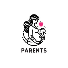 Family and Kids Design Element. parenthood, Parenting, motherhood logo design. mom and baby vintage line art logo design idea. pregnant women logo