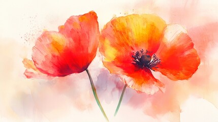 Obraz premium Soft watercolor flowers in pastel hues, evoking gentle beauty and serenity.