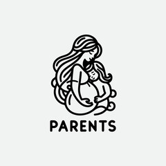 Family and Kids Design Element. parenthood, Parenting, motherhood logo design. mom and baby vintage line art logo design idea. pregnant women logo