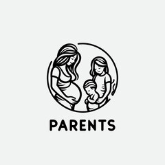 Family and Kids Design Element. parenthood, Parenting, motherhood logo design. mom and baby vintage line art logo design idea. pregnant women logo