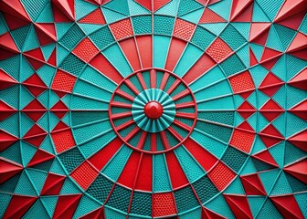 Abstract Red Teal Geometric Target Design, Vivid Color Block Pattern, Modern Art Background