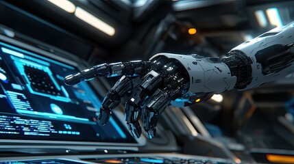 Obraz premium A close-up of an advanced robotic arm with multi-axis movement assembling parts.