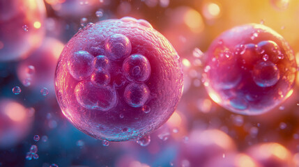 A microscopic view of pink adipocyte fat cells, glowing in a scientific representation of biological tissue