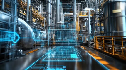 A digital twin representation of an automated industrial plant in a D hologram.