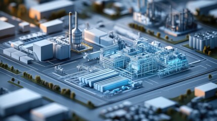 A digital twin representation of an automated industrial plant in a D hologram.