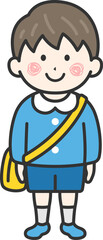 幼稚園の園服を着た、男の子（線画）のイラスト