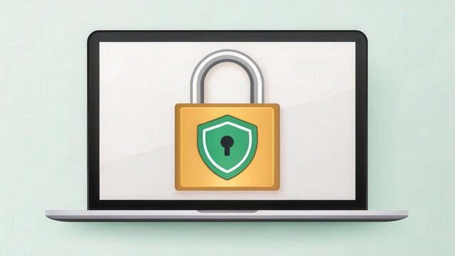 a closed padlock icon with a keyhole on a laptop screen, symbolizing online security and privacy