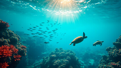 Fototapeta premium Stunning Underwater Scene Showcasing Marine Life and Coral Reefs 8K resolution