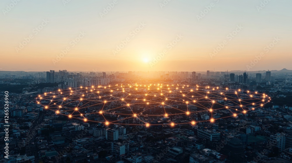 Aufkleber a smart city concept using 5g and lpwa (low power wide area). wireless communication.