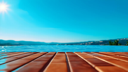 Summer Poolside Deck with Mountain View