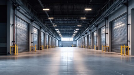 A long industrial corridor with metallic walls and bright overhead lights.