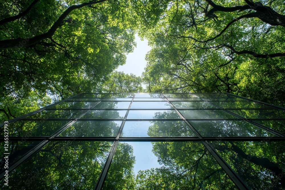Aufkleber sustainable green building with trees for reducing carbon dioxide. office with green environment. co
