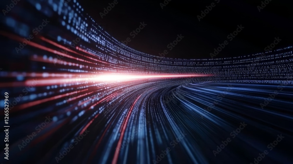 Poster 3D rendering of digital cyberspace with particles and network connections, abstract background of technology and digital data, analysis and access to digital data.