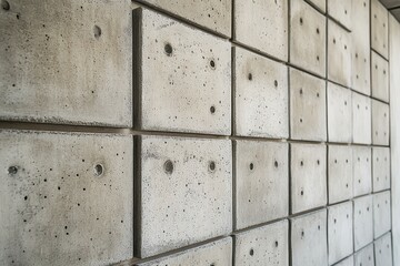Concrete blocks form a textured wall with patterned indentations