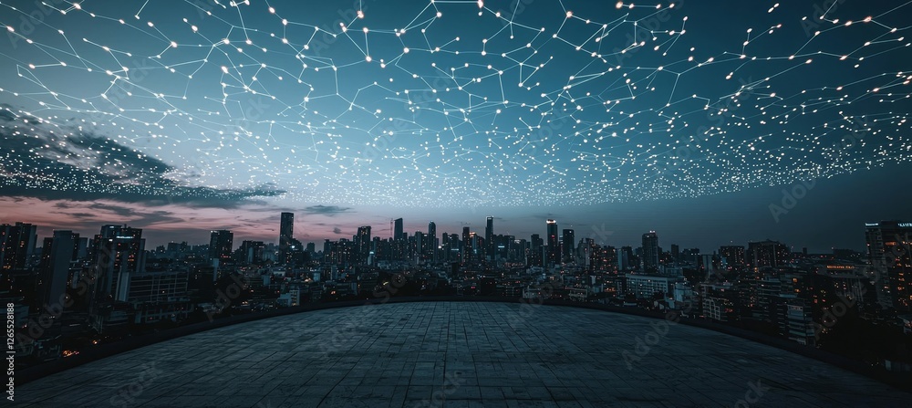 Poster Smart cities and digital transformation. Concept of telecommunications and communication networks. Technology of big data connection.