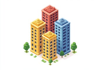 Isometric Cityscape Illustration Colorful Buildings Apartments Modern Architecture Design Urban Development